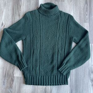 Vintage Pro Choice Hanes Sweater Women's Large Chunky Green Cable Knit Fisherman